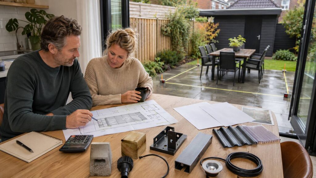 Afmetingen en totale kosten van een overkapping plannen. Overkapping tuin kiezen