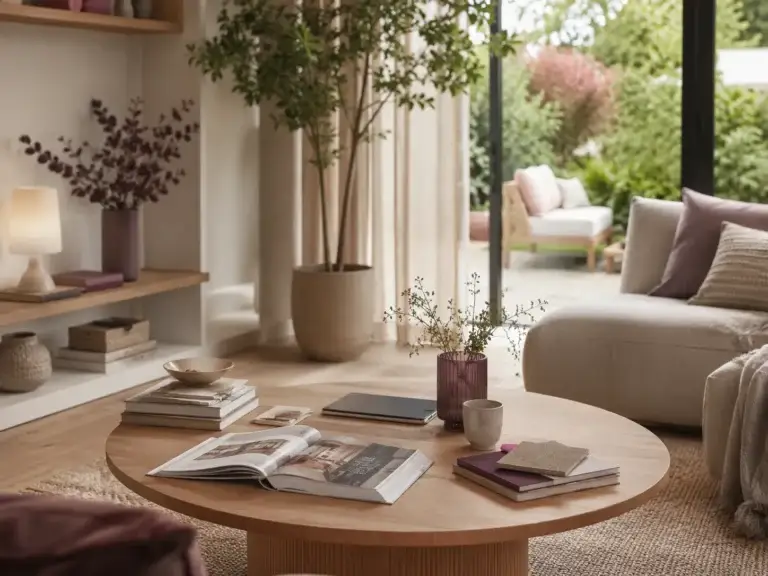 Sfeervolle woonkamer met woonmagazine en interieurmaterialen voor praktische wooninspiratie